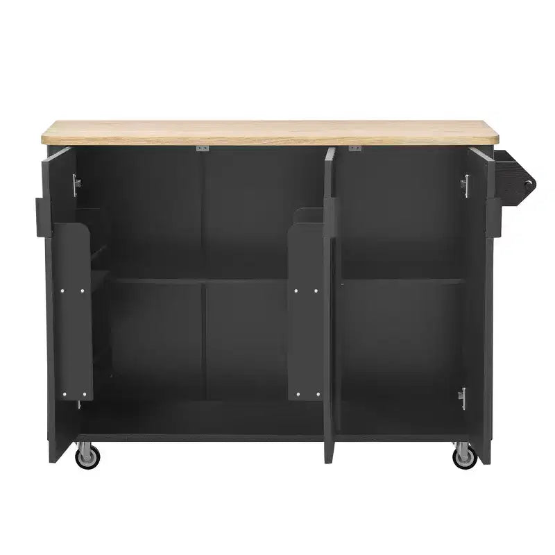 Whisen 51 - Îlot de cuisine pliant cannelé et chariot roulant de style campagnard avec étagère de rangement interne, porte-serviettes