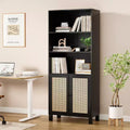 PexFix 5 Shelf Bookshelf with Rattan Doors White Tall Bookcase Display Shelves for Home Office Bedroom