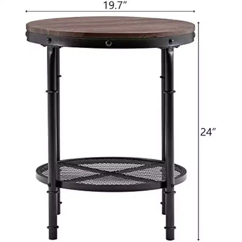 VINGLI Table d'appoint industrielle ronde – 20 tables d'appoint en métal et bois pour canapé et salon