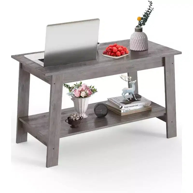 Table basse avec deux niveaux de rangement, table basse de salon moderne de style ferme industrielle, facile à assembler