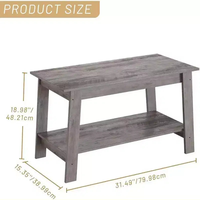 Table basse avec deux niveaux de rangement, table basse de salon moderne de style ferme industrielle, facile à assembler