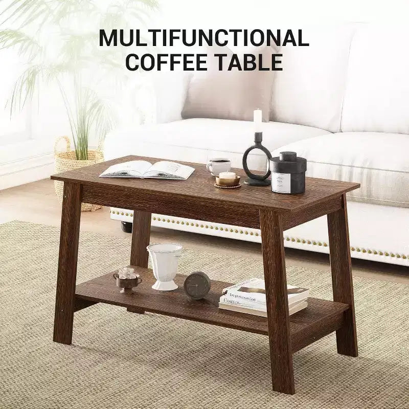 Table basse avec deux niveaux de rangement, table basse de salon moderne de style ferme industrielle, facile à assembler