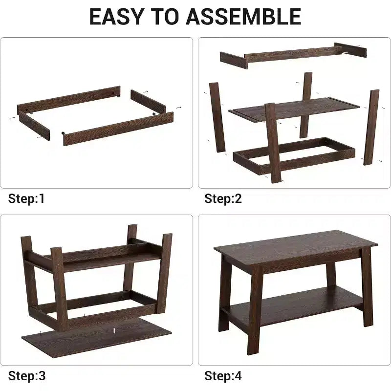 Table basse avec deux niveaux de rangement, table basse de salon moderne de style ferme industrielle, facile à assembler