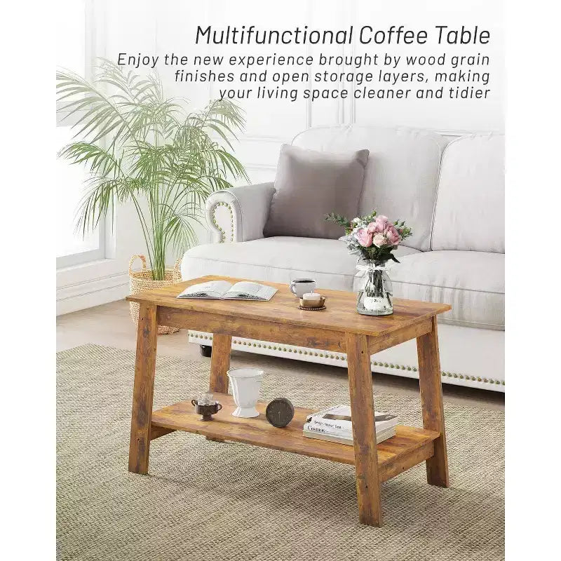 Table basse avec deux niveaux de rangement, table basse de salon moderne de style ferme industrielle, facile à assembler