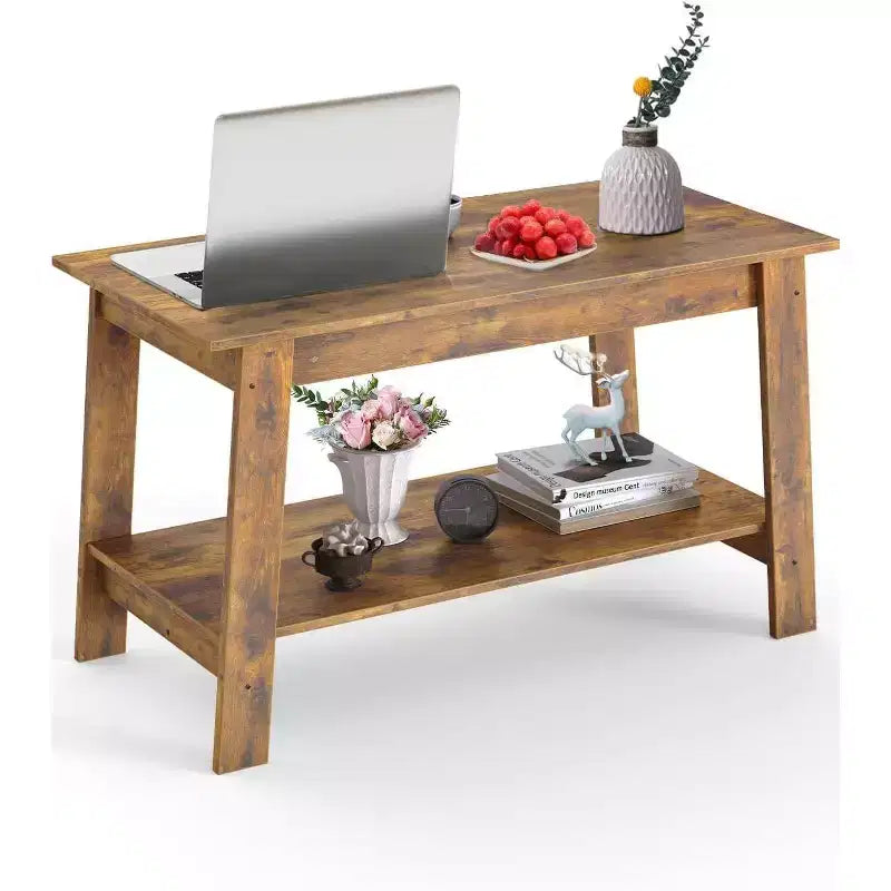 Table basse avec deux niveaux de rangement, table basse de salon moderne de style ferme industrielle, facile à assembler