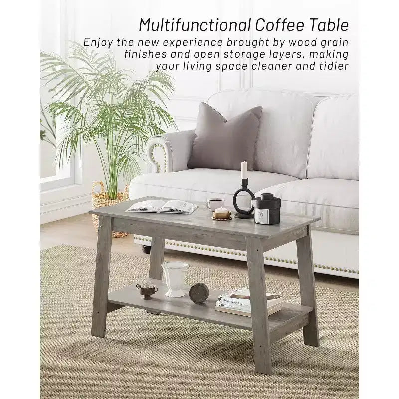 Table basse avec deux niveaux de rangement, table basse de salon moderne de style ferme industrielle, facile à assembler