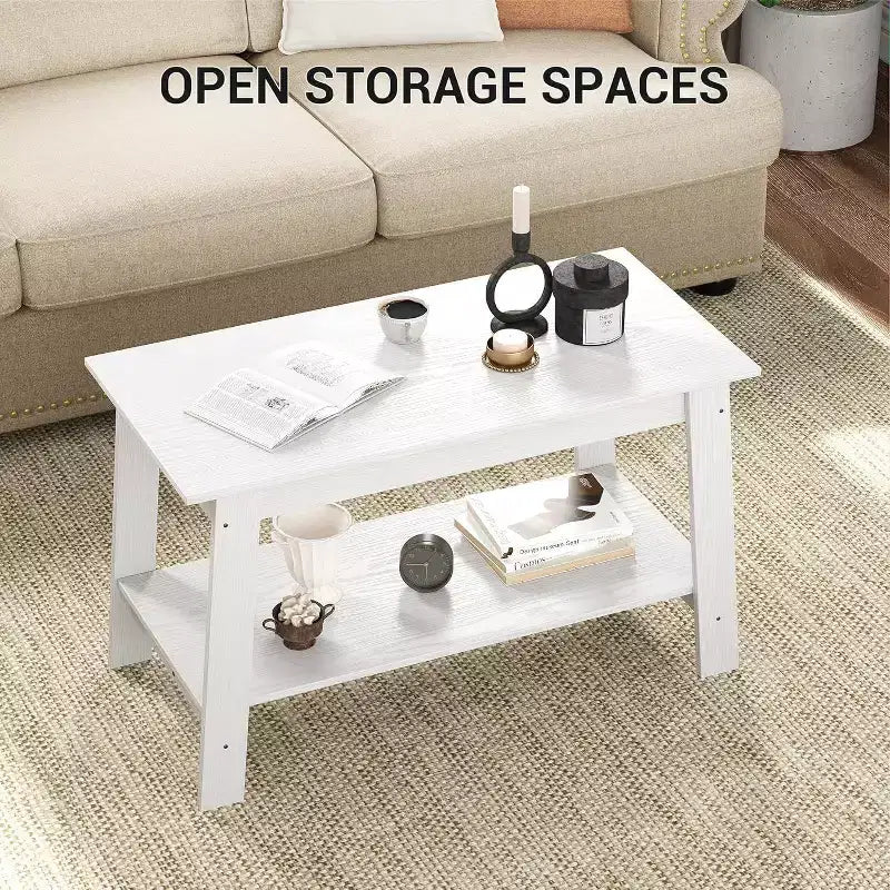 Table basse avec deux niveaux de rangement, table basse de salon moderne de style ferme industrielle, facile à assembler