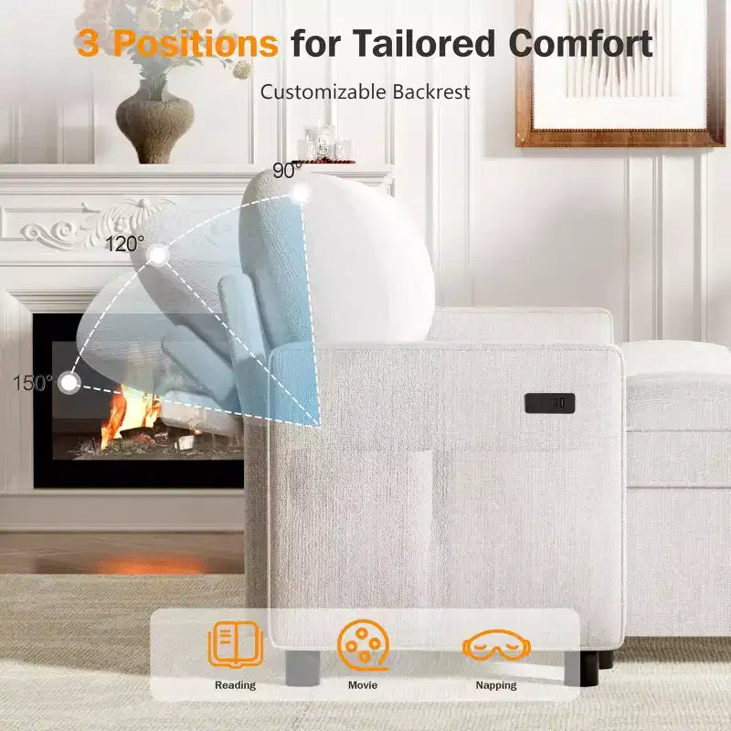 Canapé-lit modulaire sectionnel Dyonery avec lit gigogne, canapé sectionnel en U avec ports USB/dossier réglable/2 sièges de rangement