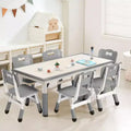 Kids Table and Chairs Set, Height Adjustable Toddler Table with 6 Chairs C Erasable Art Desk for Preschool, Daycare, Home