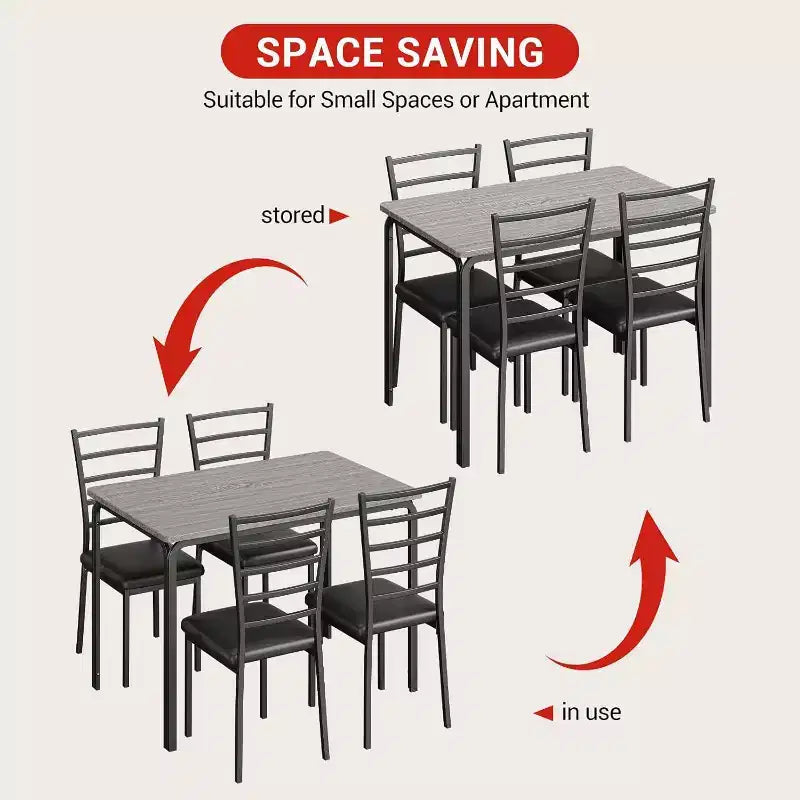Ensemble de salle à manger carré 5 pièces avec 4 chaises - Cadre en métal peu encombrant et plateau de table en MDF - Parfait pour les petits espaces - Facile à assembler