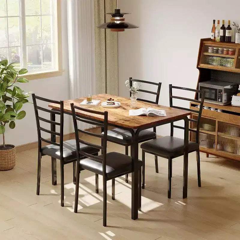 Ensemble de salle à manger carré 5 pièces avec 4 chaises - Cadre en métal peu encombrant et plateau de table en MDF - Parfait pour les petits espaces - Facile à assembler