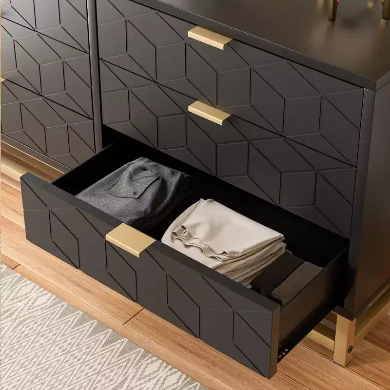Commode TROPOW islamique géométrique à 6 tiroirs (120x80x45Cm) - Commode en bois d'acacia de qualité supérieure et métal doré avec étagère à Coran pour Majlis et chambres à coucher