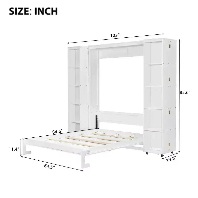 Lit escamotable Whisen Queen, grand rangement avec armoires push-pull et design élégant