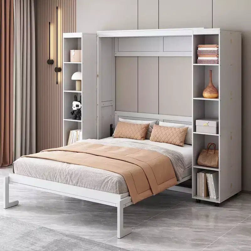 Lit escamotable Whisen Queen, grand rangement avec armoires push-pull et design élégant