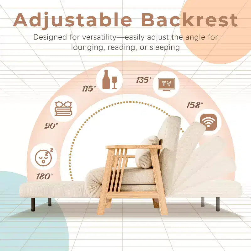 ATJafurn Fauteuils d'appoint pour salon, fauteuil de canapé moderne avec oreiller et cadre en bois, canapé-lit pliant 3 en 1 confortable pour chambre à coucher, bureau à domicile
