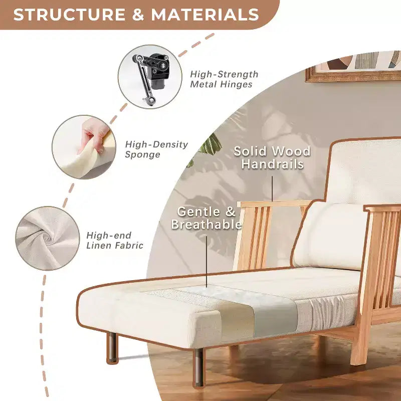 ATJafurn Fauteuils d'appoint pour salon, fauteuil de canapé moderne avec oreiller et cadre en bois, canapé-lit pliant 3 en 1 confortable pour chambre à coucher, bureau à domicile