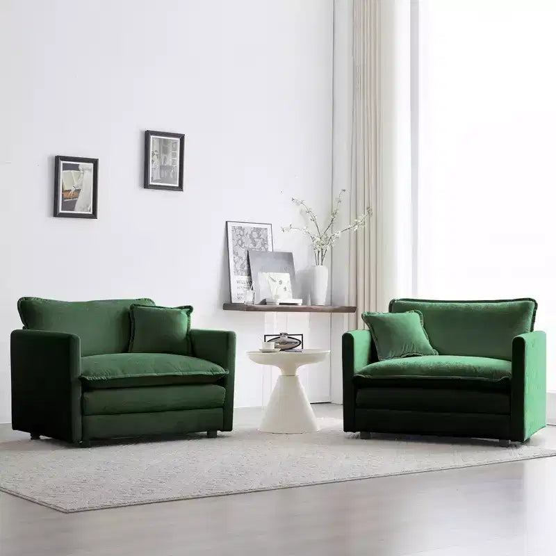 Lot de 2 fauteuils rembourrés en chenille haut de gamme, chaises d'appoint pour salon avec coussin décoratif, fauteuils d'appoint en chenille verte