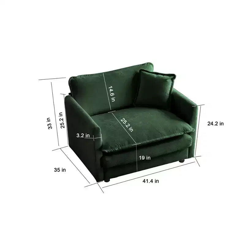 Lot de 2 fauteuils rembourrés en chenille haut de gamme, chaises d'appoint pour salon avec coussin décoratif, fauteuils d'appoint en chenille verte
