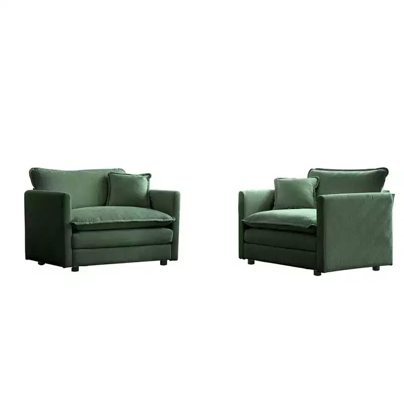 Lot de 2 fauteuils rembourrés en chenille haut de gamme, chaises d'appoint pour salon avec coussin décoratif, fauteuils d'appoint en chenille verte