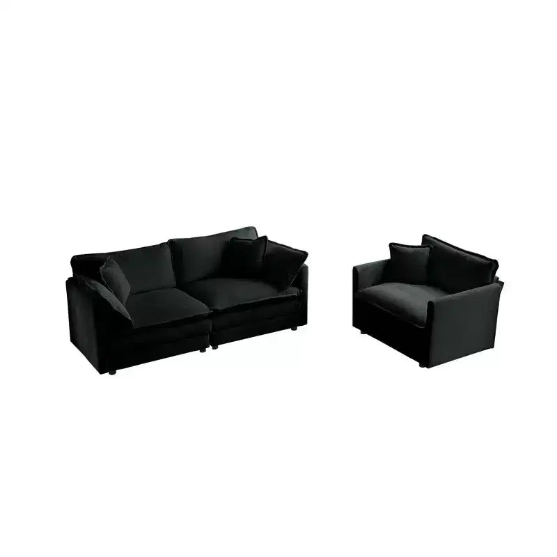 2 Pièces Canapé 3 places en Chenille Rembourré pour Salon Meuble en Chenille Noire