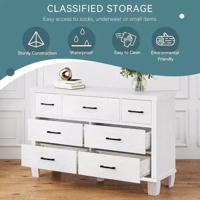 Commode de chambre à 7 tiroirs, commode moderne avec poignée en métal, organisateur de commode en bois, pour chambre à coucher, salon