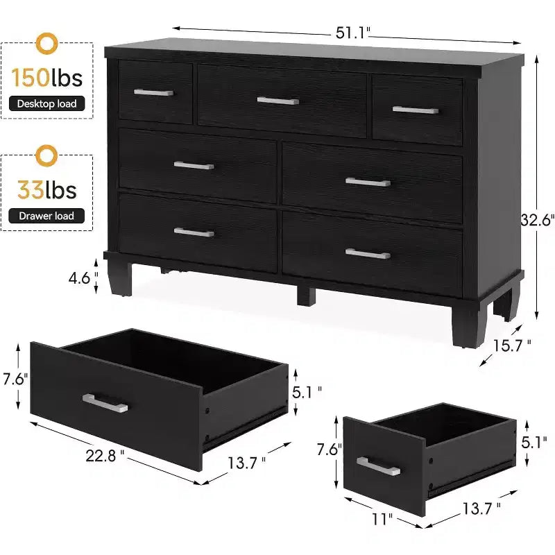 Commode de chambre à 7 tiroirs, commode moderne avec poignée en métal, organisateur de commode en bois, pour chambre à coucher, salon