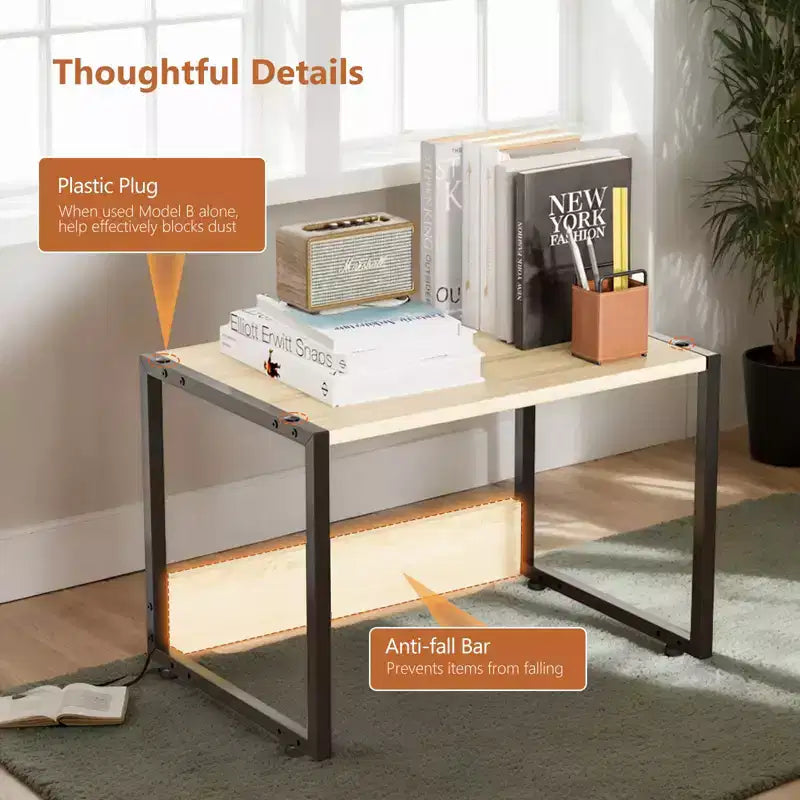 VINGLI Support d'imprimante modulable avec rangement pour bureau, rehausseur d'imprimante robuste sous bureau pour télécopieur photocopieur scanner (chêne)