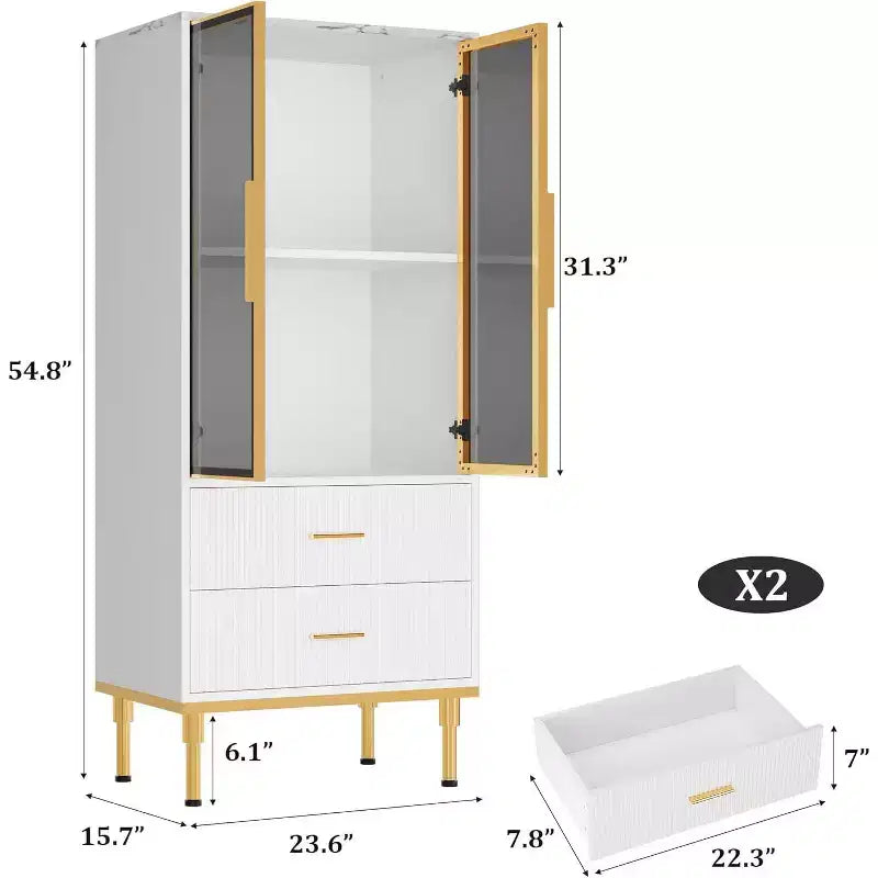 DobleePy 71 Meuble de rangement de cuisine avec lumières LED, station de charge intégrée, étagères réglables et support pour micro-ondes, rangement moderne sans poignée