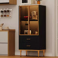 DobleePy 71 Kitchen Pantry Cabinet with LED Lights, Built-In Charging Station, Adjustable Shelves & Microwave Stand, Handleless Modern Storage