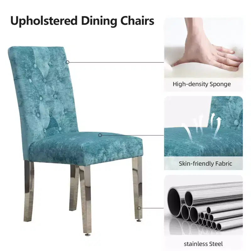 CLIHOME Lot de 2 chaises de salle à manger modernes avec revêtement en velours moelleux, pieds robustes en acier inoxydable et ressorts en S – Support ergonomique