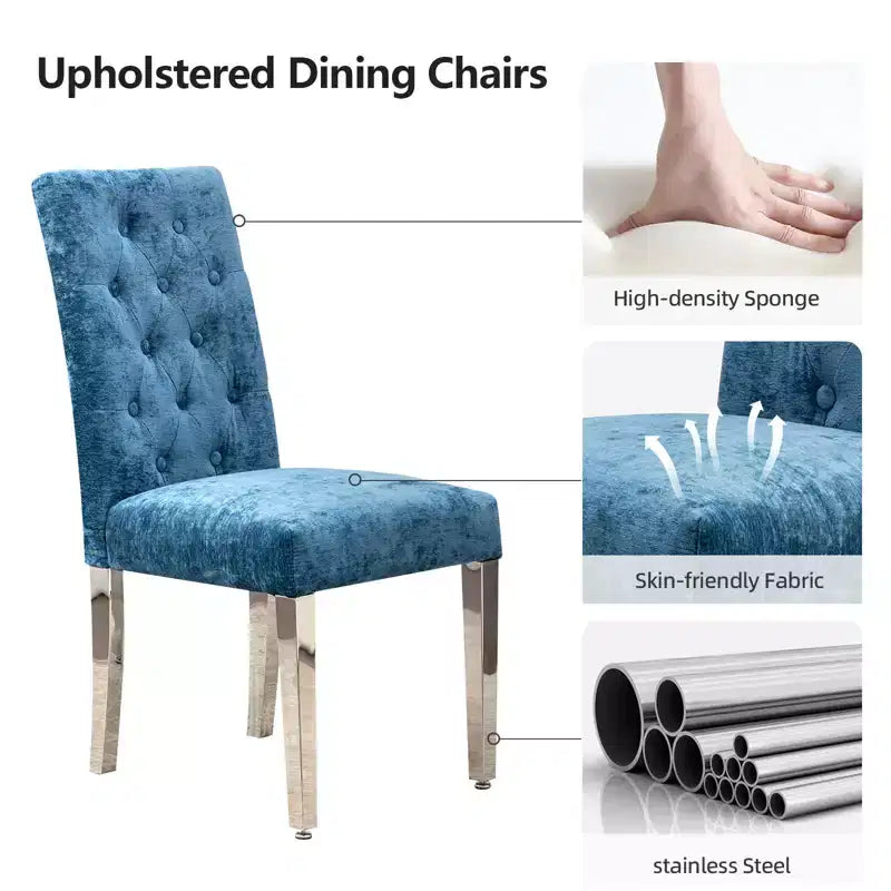 CLIHOME Lot de 2 chaises de salle à manger modernes avec revêtement en velours moelleux, pieds robustes en acier inoxydable et ressorts en S – Support ergonomique