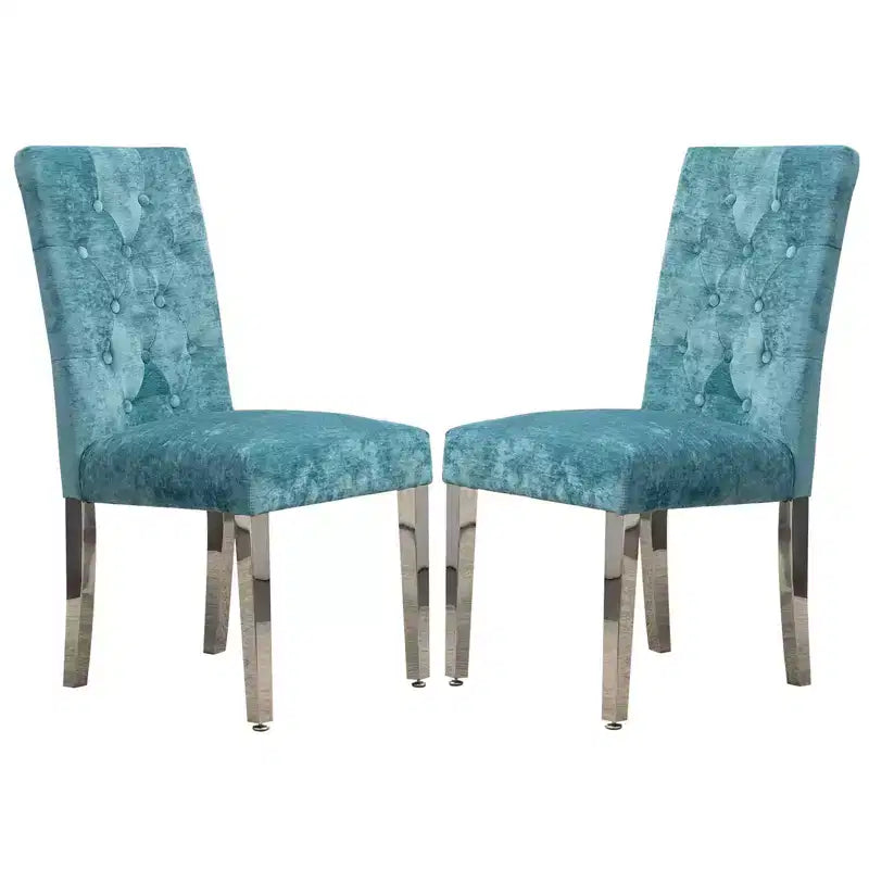 CLIHOME Lot de 2 chaises de salle à manger modernes avec revêtement en velours moelleux, pieds robustes en acier inoxydable et ressorts en S – Support ergonomique