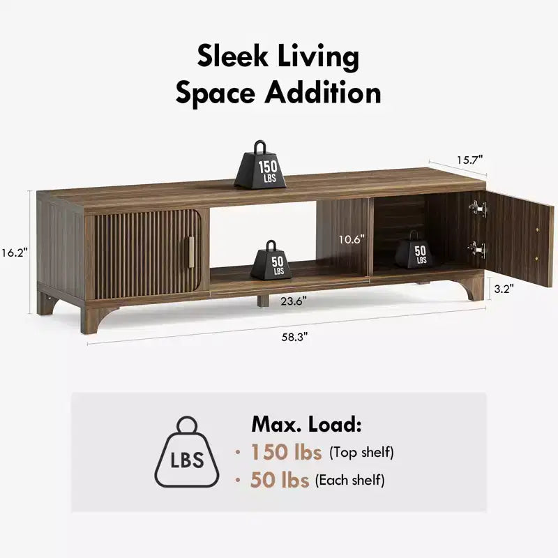 Meuble TV SUGIFT pour téléviseurs 32-80", meuble média noyer Mid-Century avec portes à fermeture douce et gestion des câbles