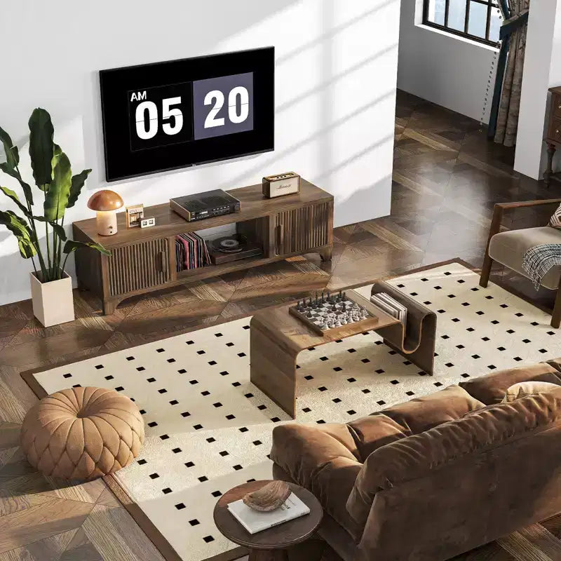 Meuble TV SUGIFT pour téléviseurs 32-80", meuble média noyer Mid-Century avec portes à fermeture douce et gestion des câbles