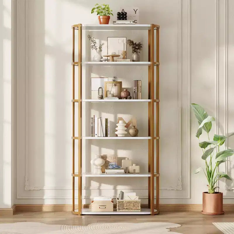 Bibliothèque haute GUSTOWAVE de 180 cm, étagère industrielle à 6 niveaux avec cadre métallique robuste, étagères de rangement de style ferme