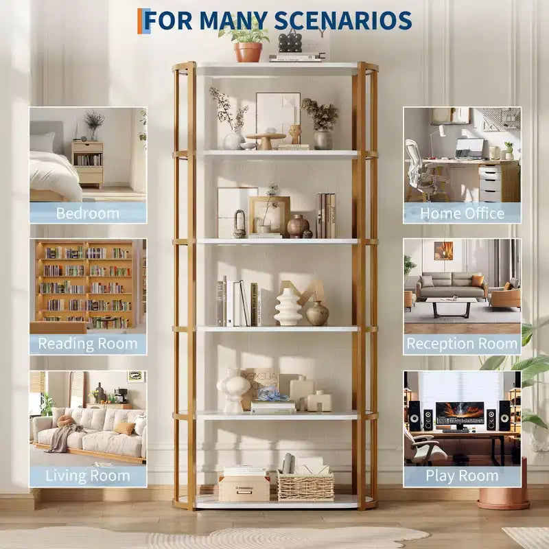 Bibliothèque haute GUSTOWAVE de 180 cm, étagère industrielle à 6 niveaux avec cadre métallique robuste, étagères de rangement de style ferme