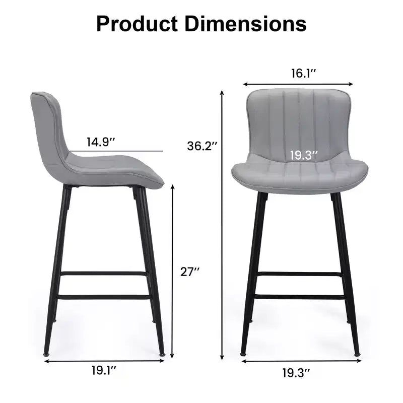 MAYEERTY Tabourets de bar de comptoir en similicuir gris (lot de 2), design moderne pour îlots de cuisine et salles à manger