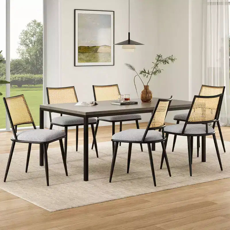 PexFix Lot de 2 chaises de salle à manger modernes du milieu du siècle, chaises de cuisine avec dossier en rotin et cadre en métal, chaises d'appoint rembourrées en tissu bouclé, blanc