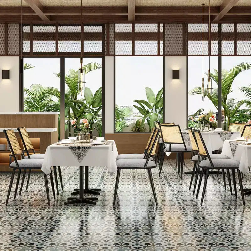 PexFix Lot de 2 chaises de salle à manger modernes du milieu du siècle, chaises de cuisine avec dossier en rotin et cadre en métal, chaises d'appoint rembourrées en tissu bouclé, blanc