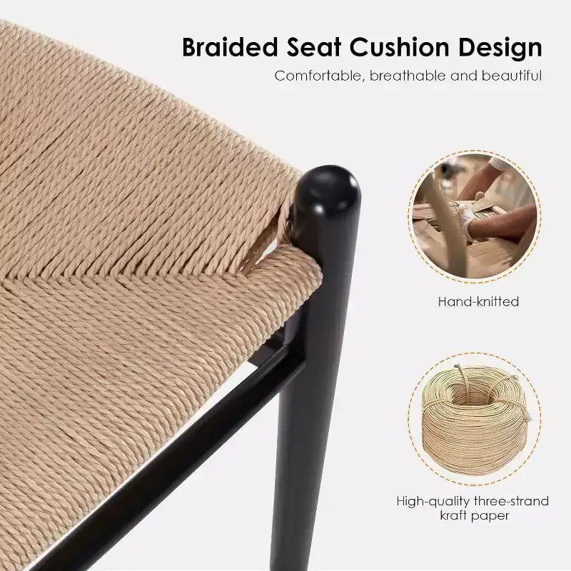 PexFix Tabouret de bar Wishbone entièrement assemblé, hauteur comptoir tressé pour îlot de cuisine, beige