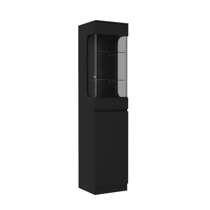 Famapy Armoire haute de présentation noire avec lumières LED - Rangement moderne pour verrerie et objets de décoration