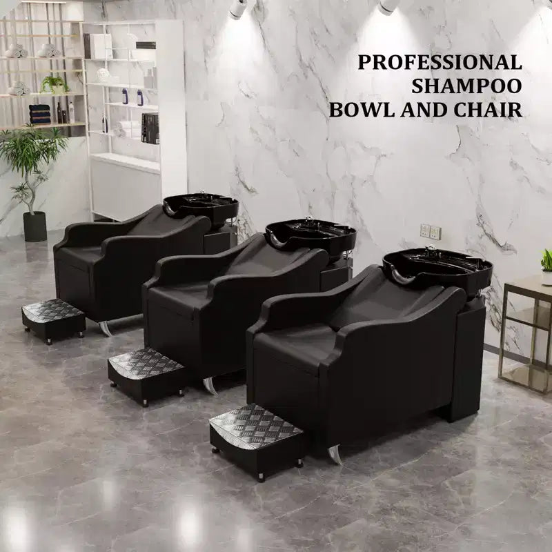Bac à shampoing et chaise de coiffure Karl Home Black avec bac en céramique extra large