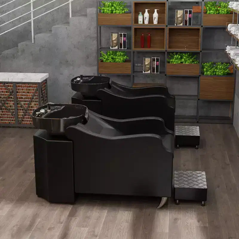 Bac à shampoing et chaise de coiffure Karl Home Black avec bac en céramique extra large
