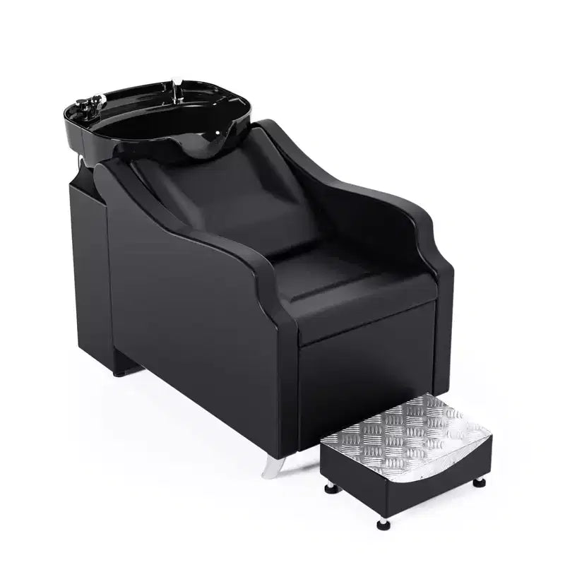 Karl Home Black Salon Shampoo Bowl and Chair Backwash Unit with Extra Large Ceramic Bowl
