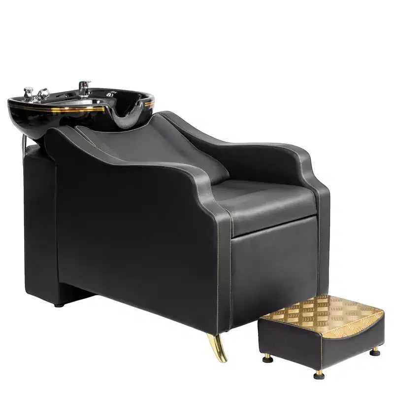 Bac à shampoing et chaise de coiffure Karl Home Black avec bac en céramique extra large