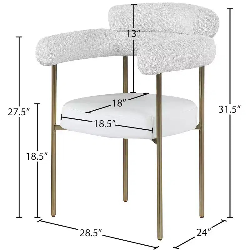 Meridian Furniture, Chaises de salle à manger Blake en cuir végétalien cognac / tissu bouclé, lot de 2