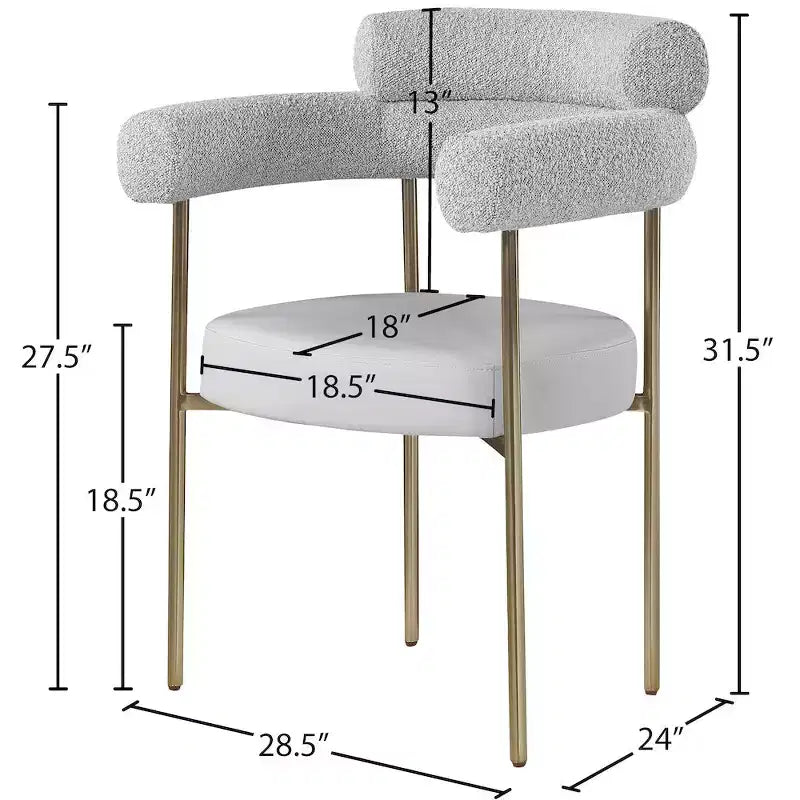 Meridian Furniture, Chaises de salle à manger Blake en cuir végétalien cognac / tissu bouclé, lot de 2