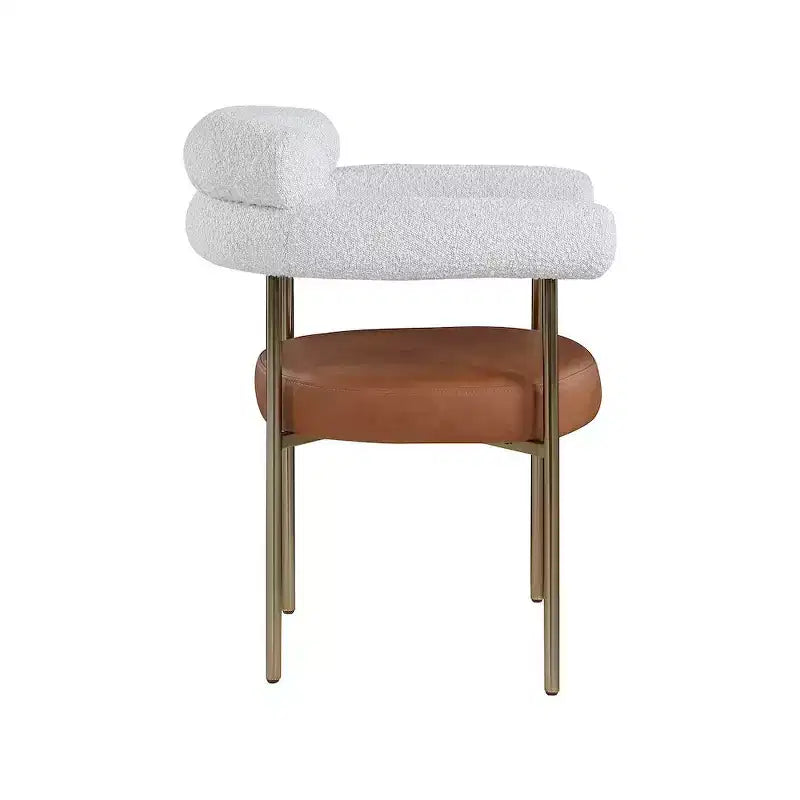 Meridian Furniture, Chaises de salle à manger Blake en cuir végétalien cognac / tissu bouclé, lot de 2