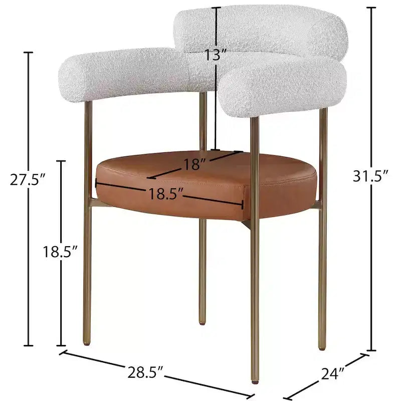 Meridian Furniture, Chaises de salle à manger Blake en cuir végétalien cognac / tissu bouclé, lot de 2
