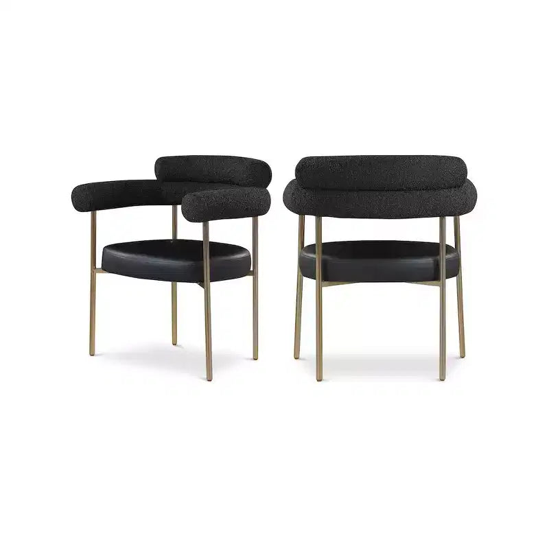 Meridian Furniture, Chaises de salle à manger Blake en cuir végétalien cognac / tissu bouclé, lot de 2